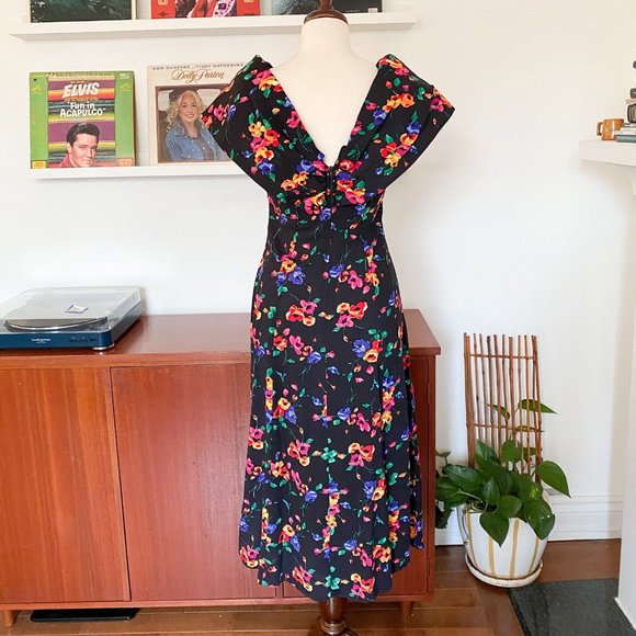 80s Vintage Spanish Summer Dress with Colourful Floral and Flared Skirt Size S - Picture 5 of 6